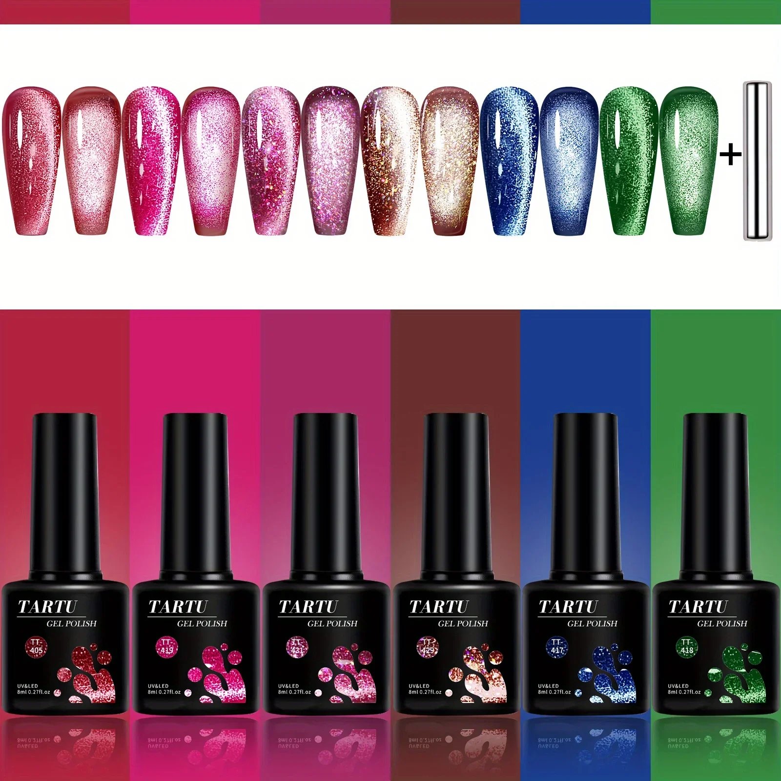 TARTU 6-Color Cat Eye Gel Nail Polish Set (8ml) - Image 3